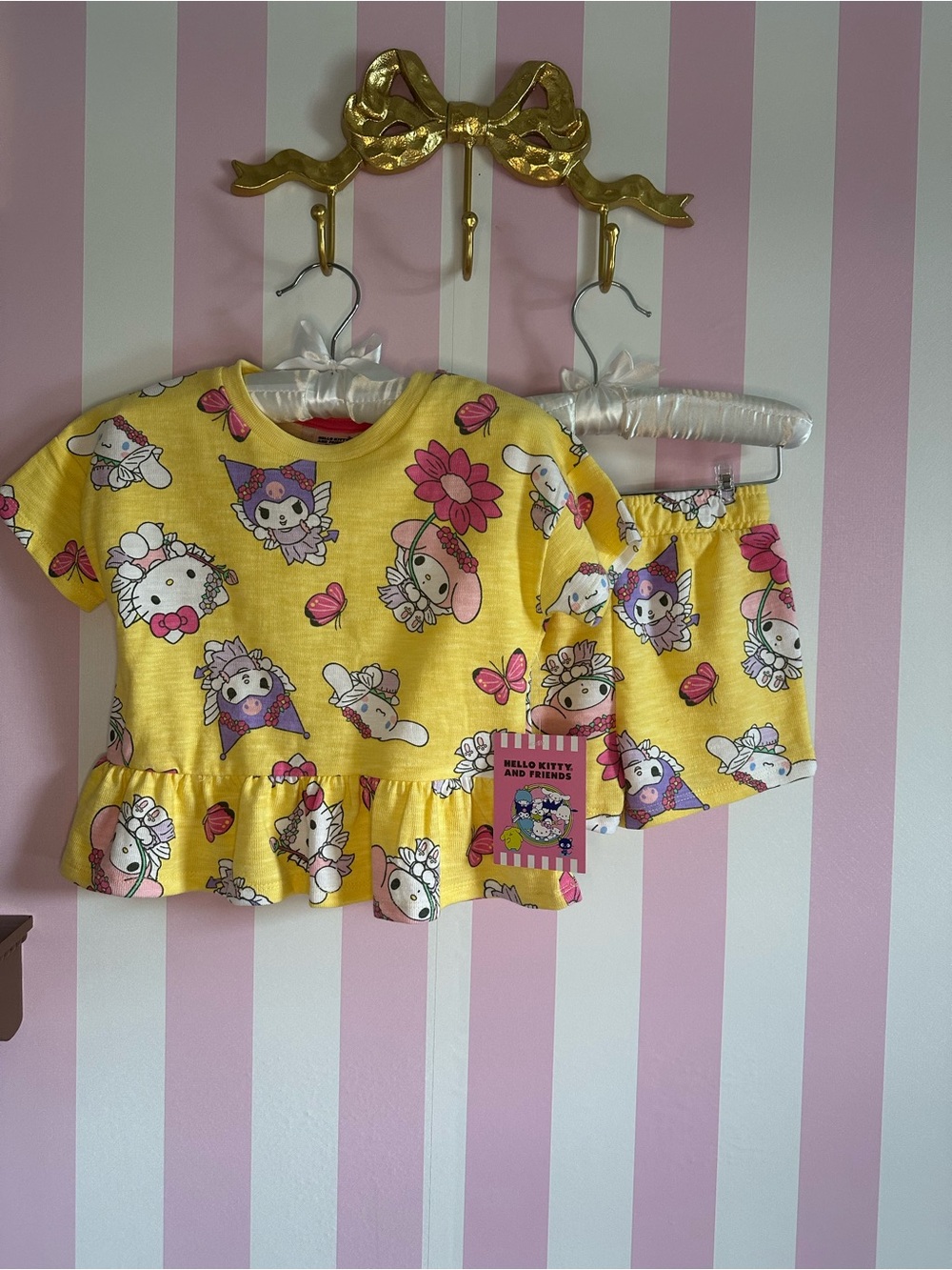 Hello Kitty Yellow and Pink Ruffle Peplum Top & Skirt Set